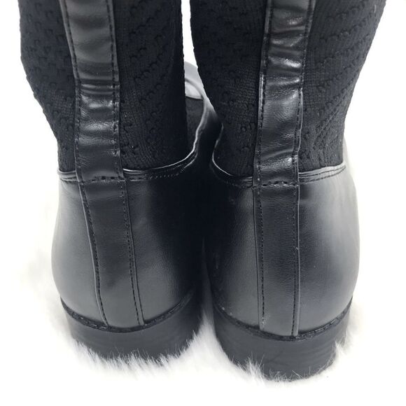 Polly Black Caviar Herringbone Textile Knit Tall Lace Up Pull On Combat Boots - Picture 12 of 16